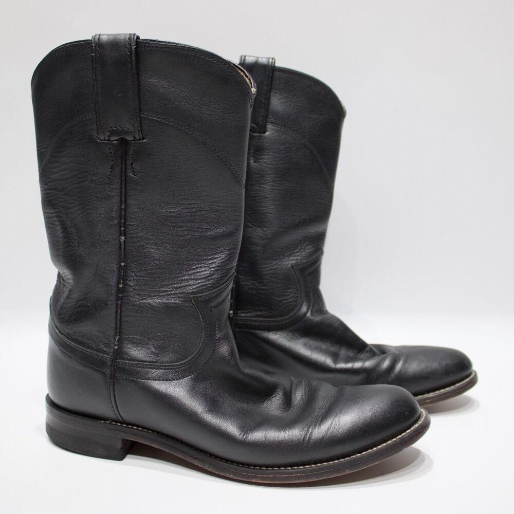 Justin 3703 Cora 10" Classic Black Leather Roper Western Boots Women Size 6.5B